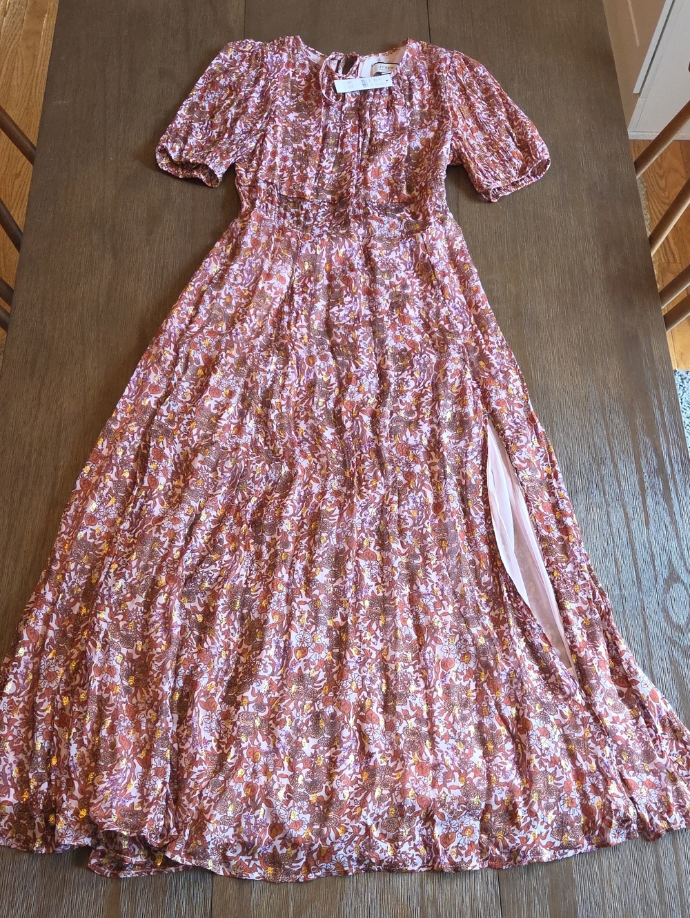 NWT J. Crew Collection Rose Multi Floral Metalic Clip Dot Open Back Maxi Dress
